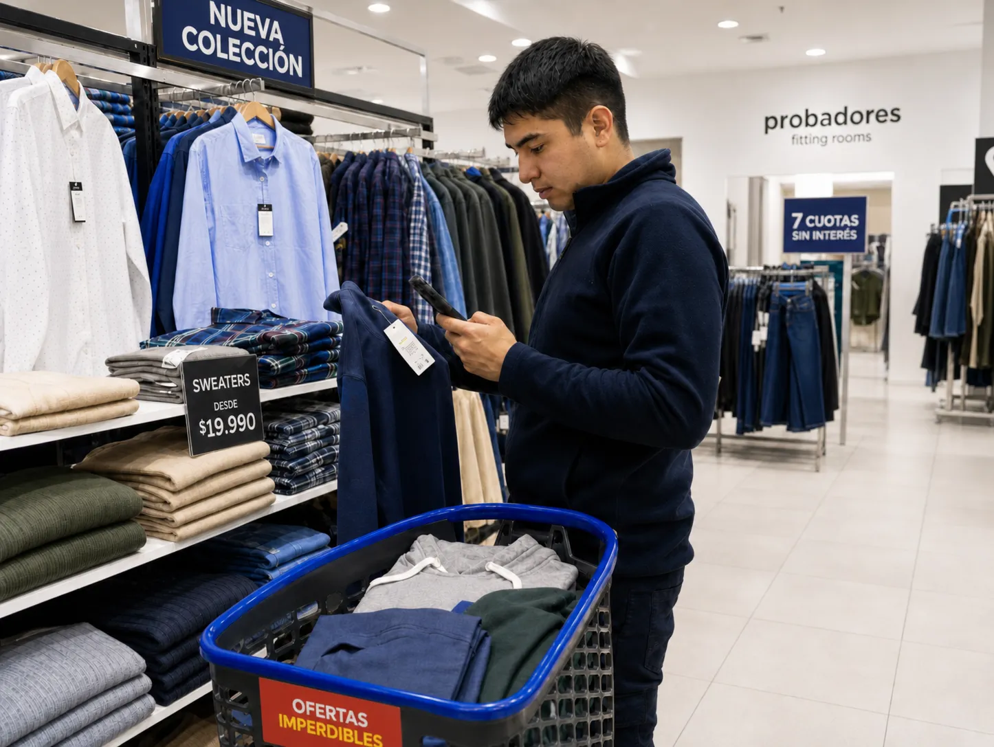 Retail store picker scanning merchandise with a phone